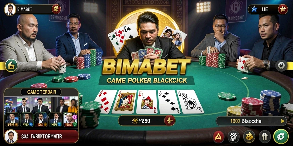 Screenshot dari gameplay BIMABET menunjukkan momen seru dalam permainan poker.