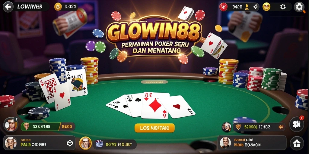 Tampilan gameplay Poker yang mendebarkan di GLOWIN88.