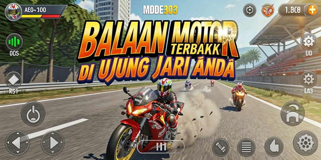 Gameplay seru dari MODE303 saat balapan motor di trek menantang.