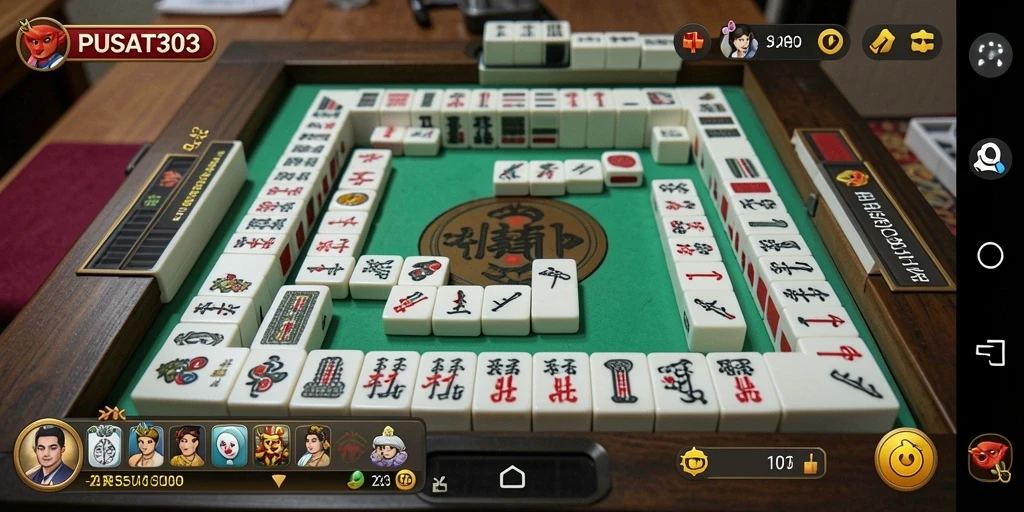 Gameplay PUSAT303 menampilkan pemain menyusun batu Mahjong.