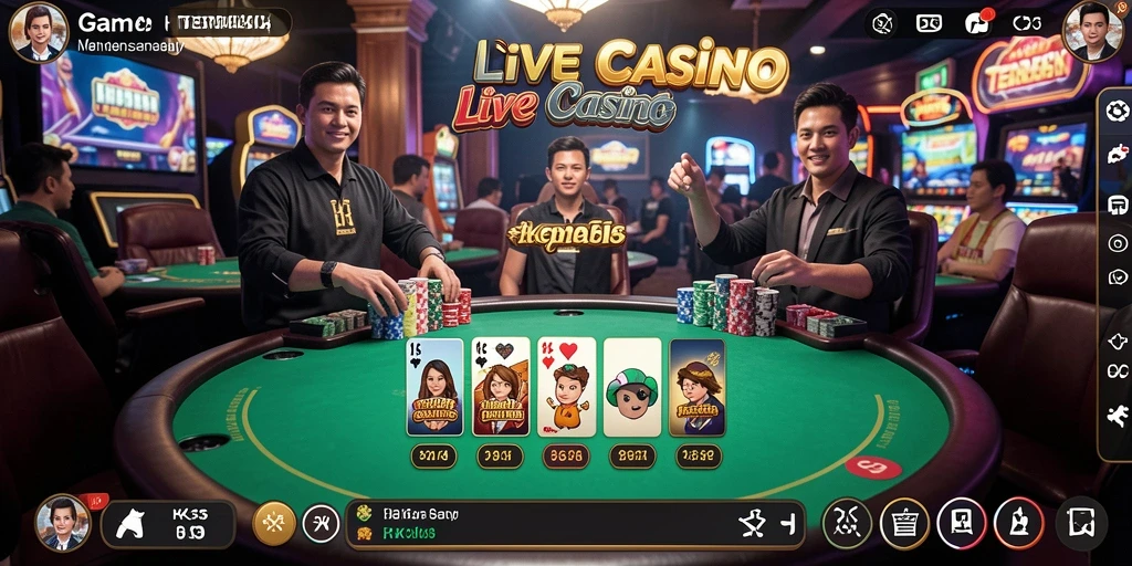 Screenshot RK55 menampilkan dealer cantik dan gameplay Live Casino yang menarik.