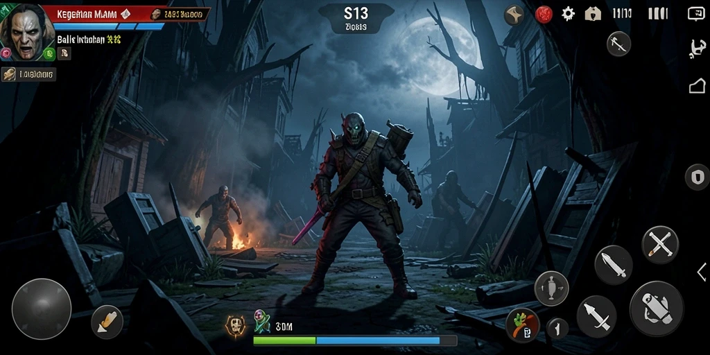 Screenshot gameplay S13 yang menampakkan kengerian malam.