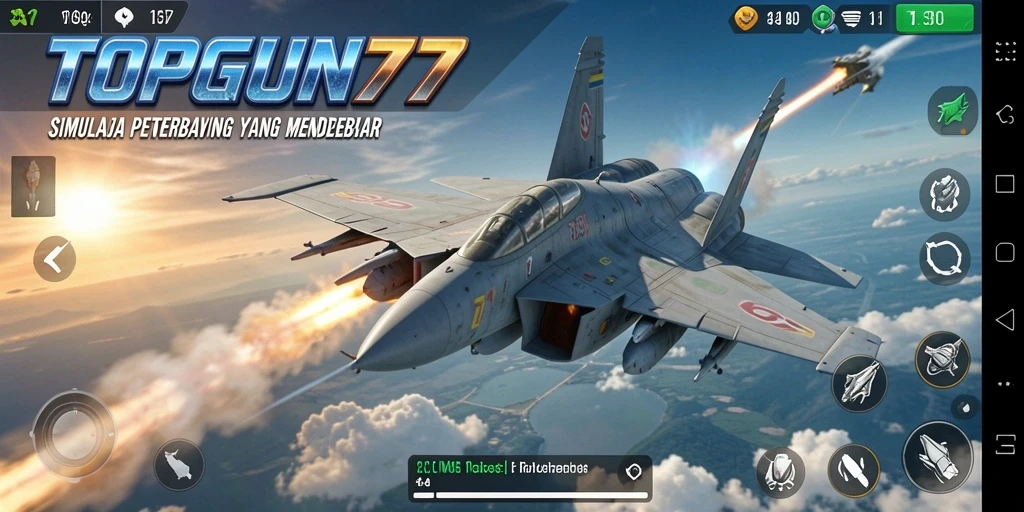 Tampilan gameplay realistik dari TOPGUN77 saat terbang.