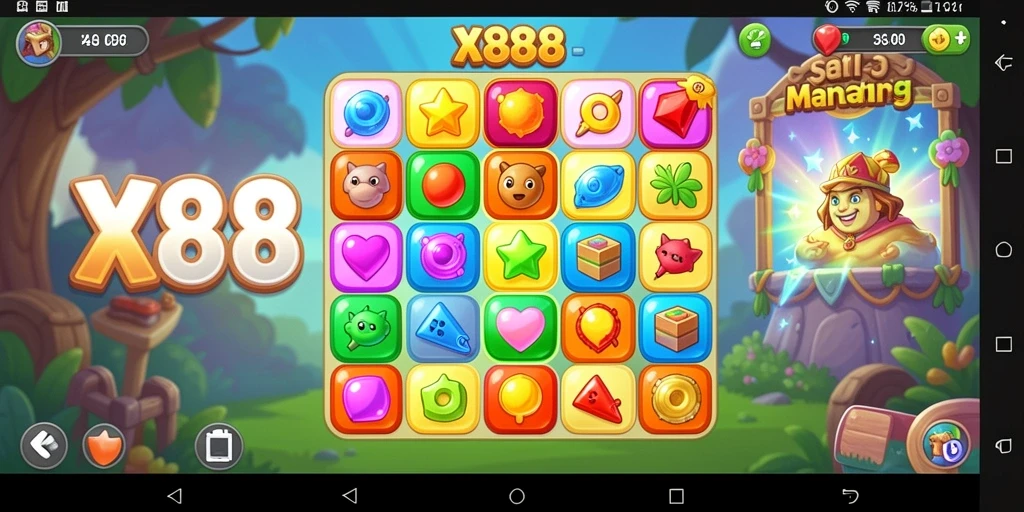 Screenshot gameplay X88 menampilkan aksi match-3 yang mendebarkan.